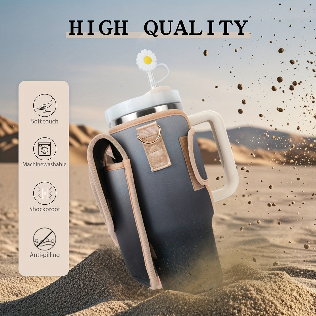 Water Bottle Carrier Bag with Phone Pocket, Tumbler Holder Pouch with Adjustable Shoulder Strap Cup Accessories for Hiking Camping Fishing Travelling (PINK-APRICOT)